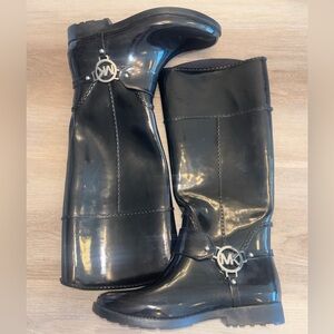 Michael Kors Shiny Black Boots with Silver Logo